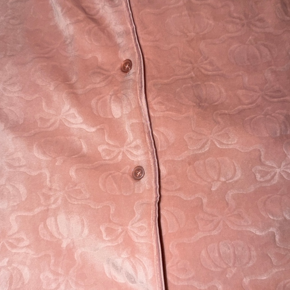 Peach Velvet Short Sleeve Button-Up Pajama Set - Picture 3 of 7
